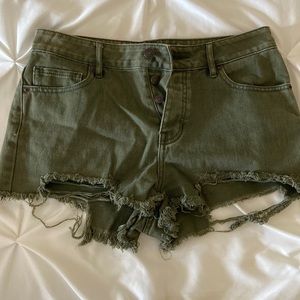 brandy melville olive green shorts distressed